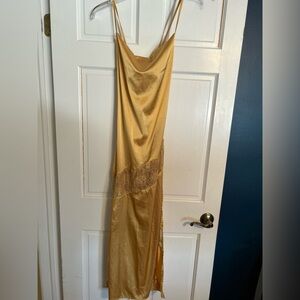 Yellow/Gold satin maxi dress size S
